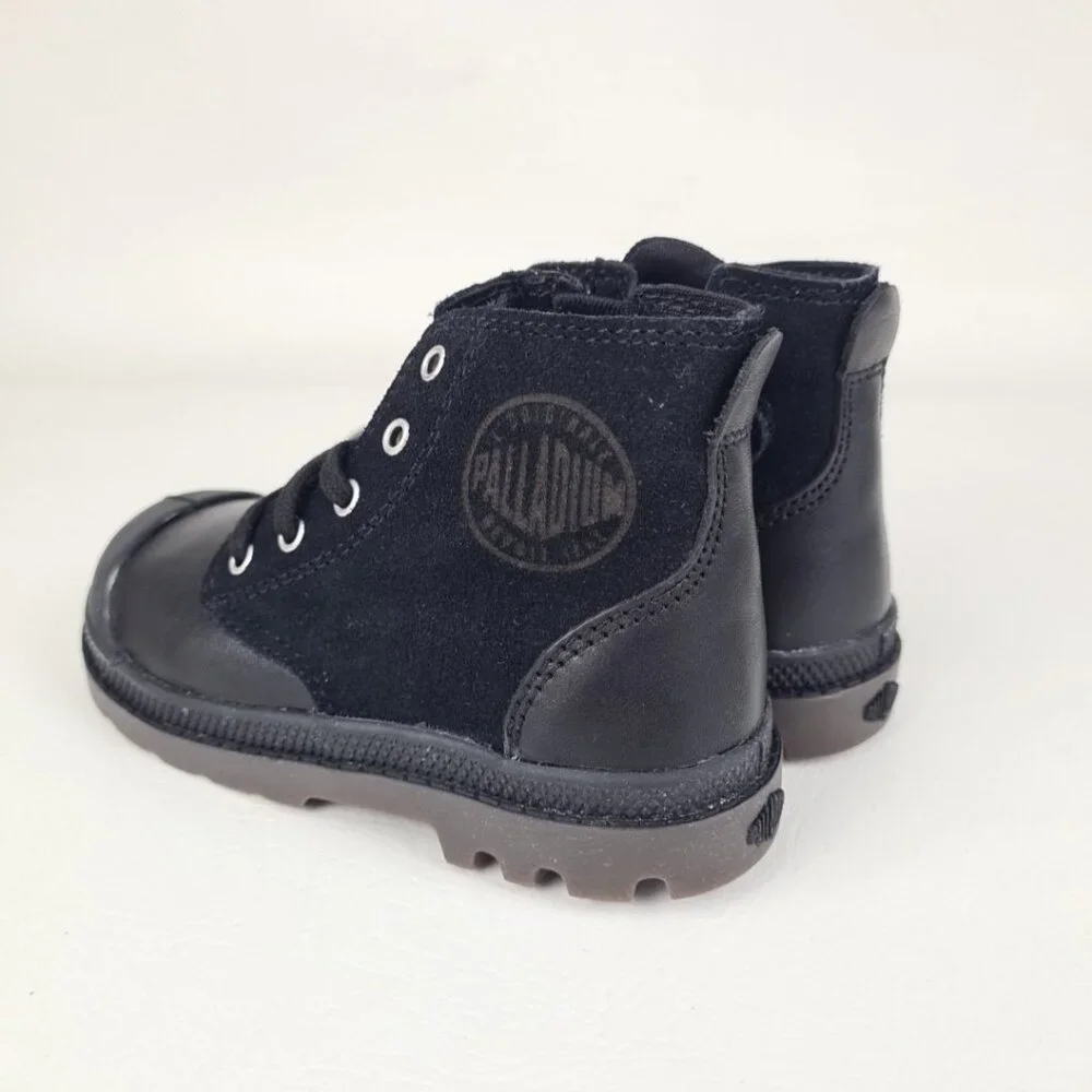 Palladium Pampa Hi Infants Toddler Boots Black Dark Leather
